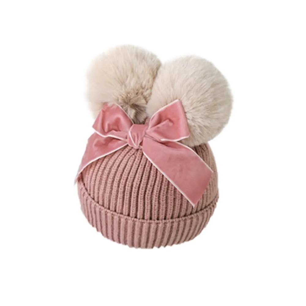 Baby Stuff Double Pompom Hat Winter Knitted Kids Baby Girl Hat Warm Thicker Children Infant Beanie Cap Bonnet Casquette Enfant
