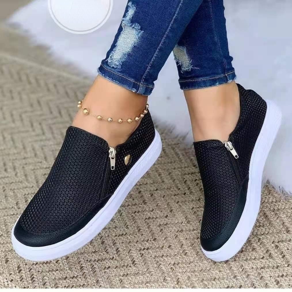Women Shoes Crystal Slip on Flat Loafers Zipper Embossed Leather Ladies Autumn Glitter Platform Fashion Female Moccasins