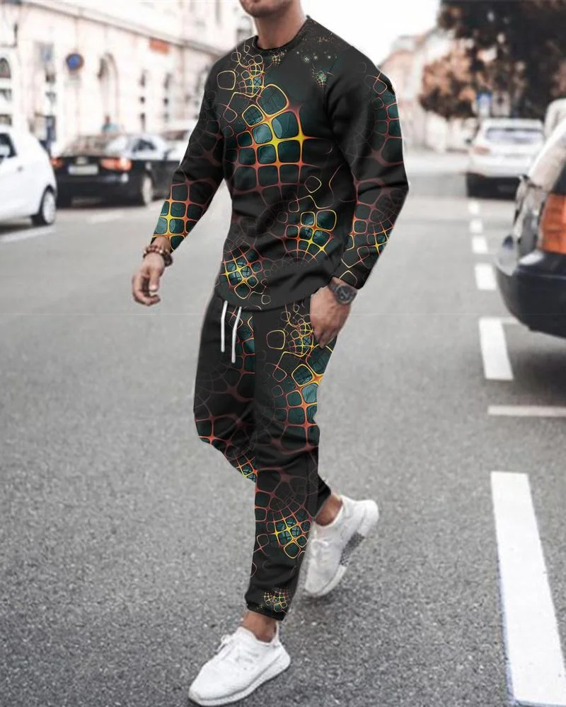 men's casual printed sports suit