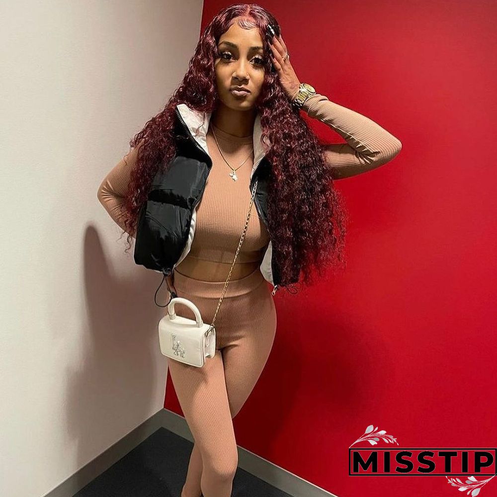 Zip Up Stand Collar Padded Puffy Vest Jackets