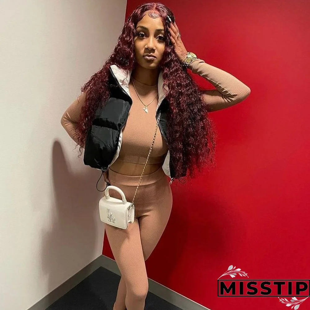 Zip Up Stand Collar Padded Puffy Vest Jackets