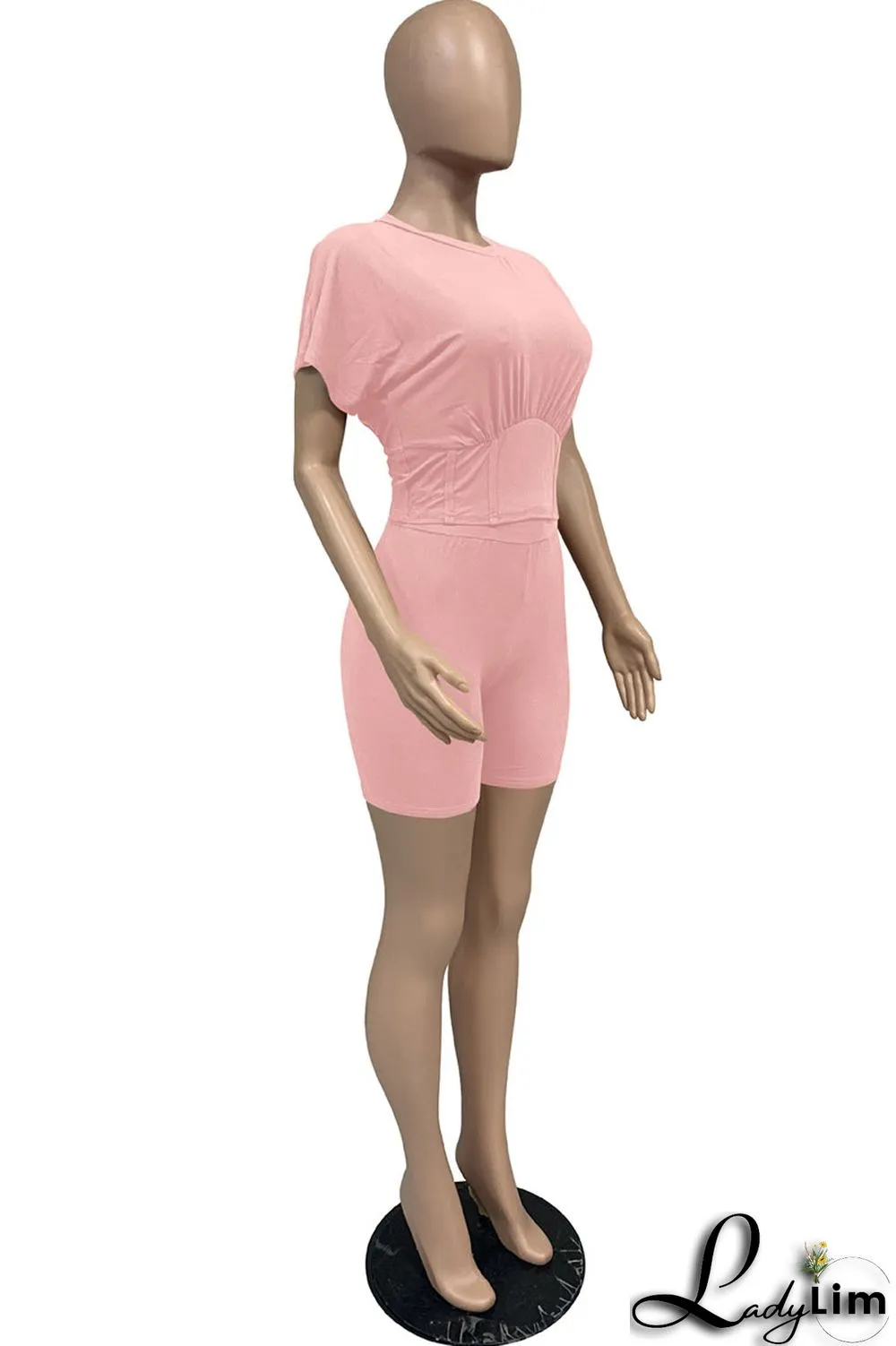 Yellow Casual Solid Split Joint O Neck Short Sleeve Two Pieces