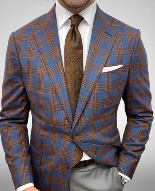 Business Contrast Checkered Notch Lapel Two Button Slim Fit Blazer