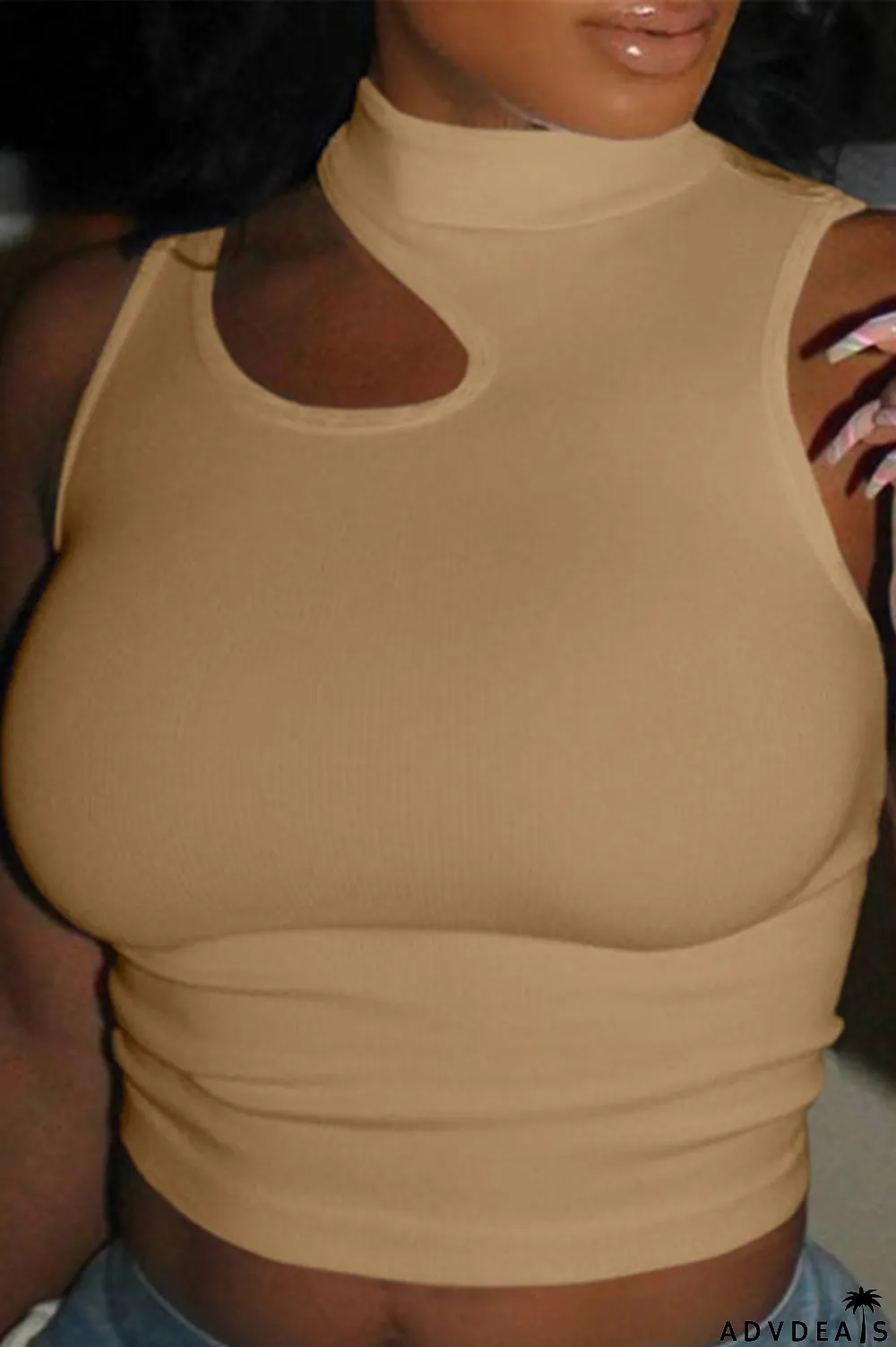 Blue Sexy Solid Patchwork Half A Turtleneck Tops