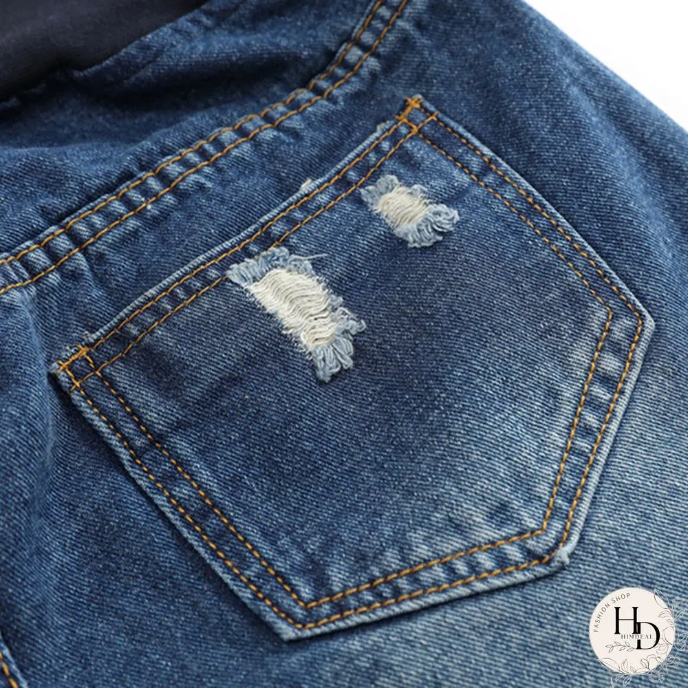 Pregnancy Women's Ripped Denim Shorts Summer Maternity Shorts Pregnant Loose Belly Elastic Jeans