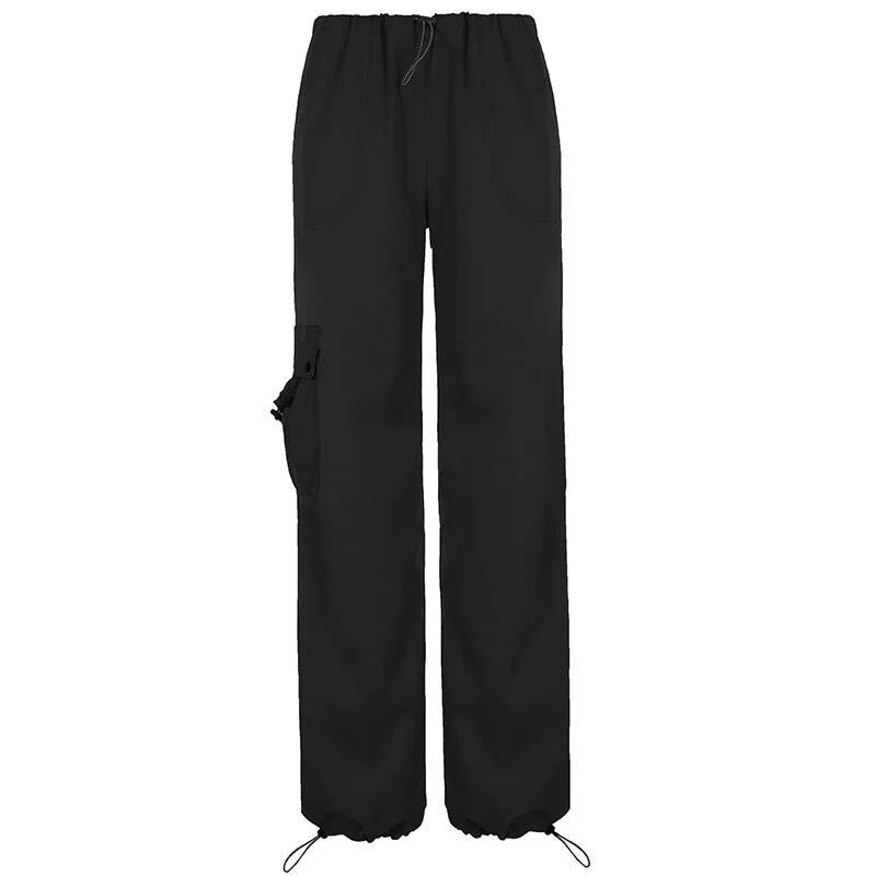 Uveng Vintage White Cargo Pants Y2k Drawstring Low Rise Baggy Streetwear Wide Leg Trouser Women