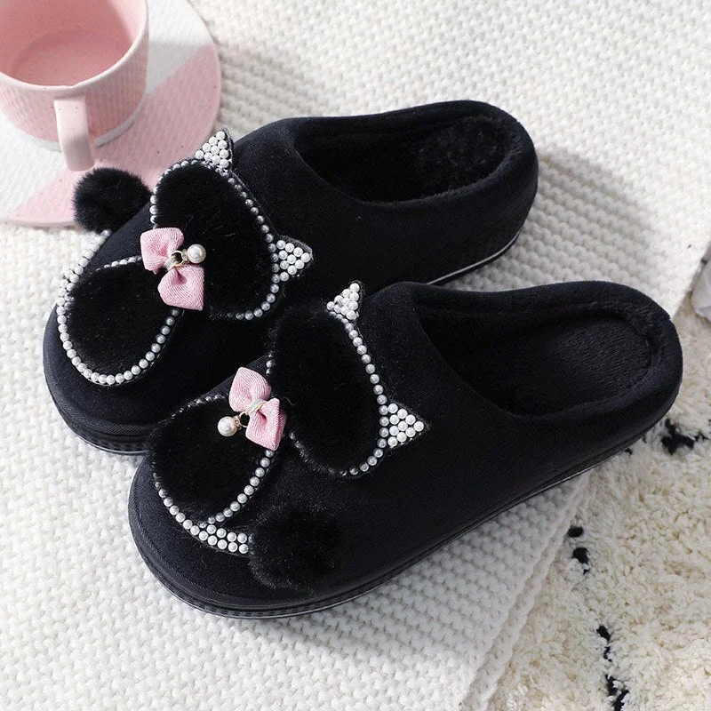 Winter Women Slippers Shoes Home Cute Thick Bottom Cat Warm Plush Ladies Shoe Fashion Flat Platform Female Casual Shoes 2021 New