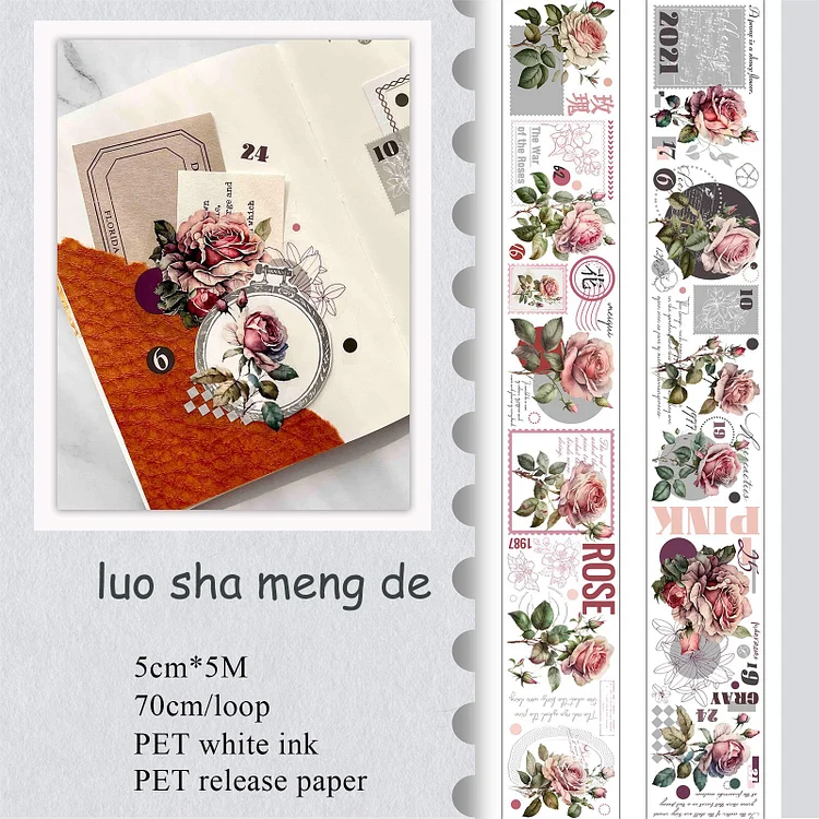 Journalsay 500cm/Roll Time Is Like A Flower Series Vintage Floral Landscape PET Tape