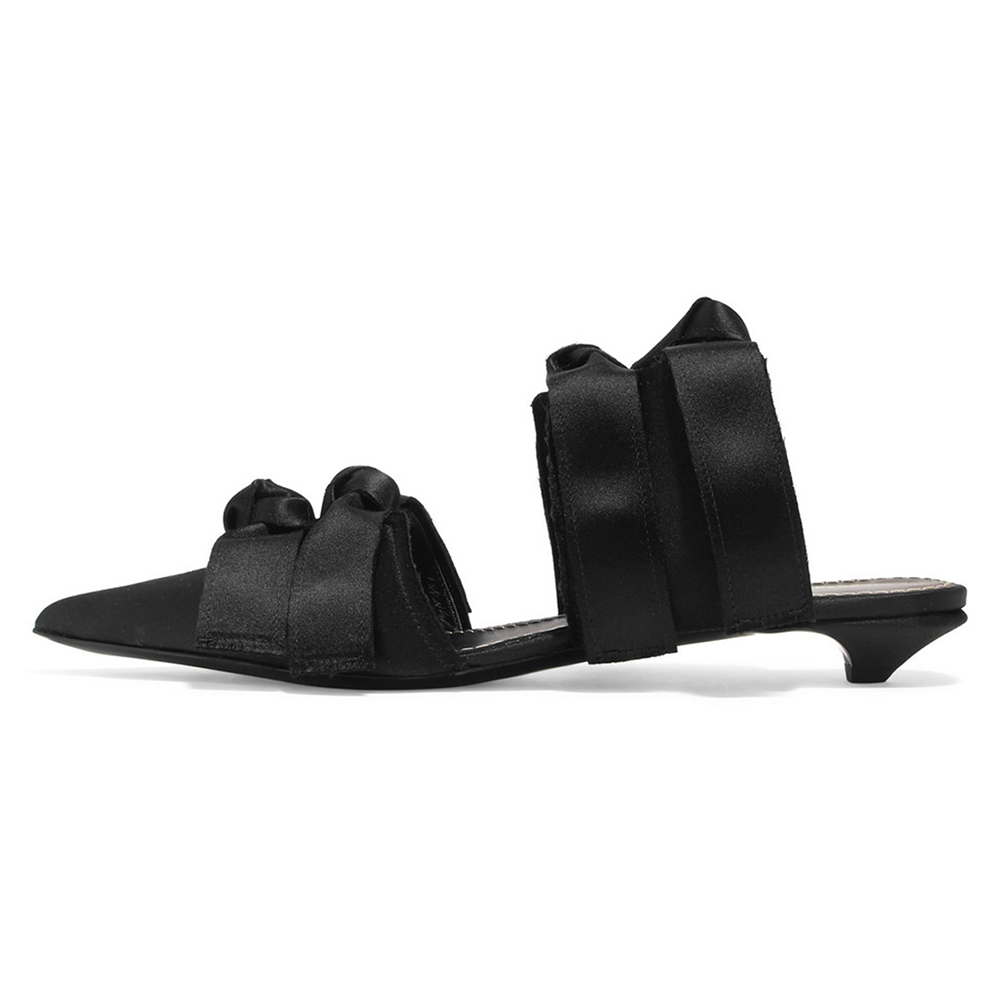 Black Satin Pointed Toe Bow Mules Nicepairs