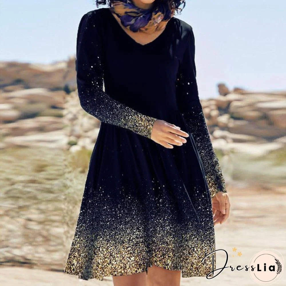 Sequin V Neck Medium Length Dress