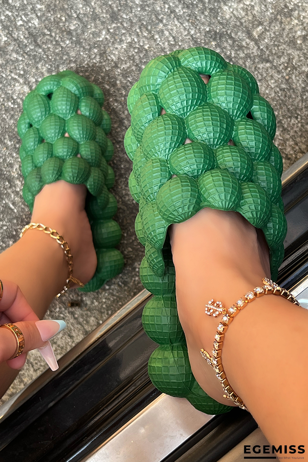 Green Casual Street Hollowed Out Patchwork Closed Comfortable Out Door Shoes | EGEMISS