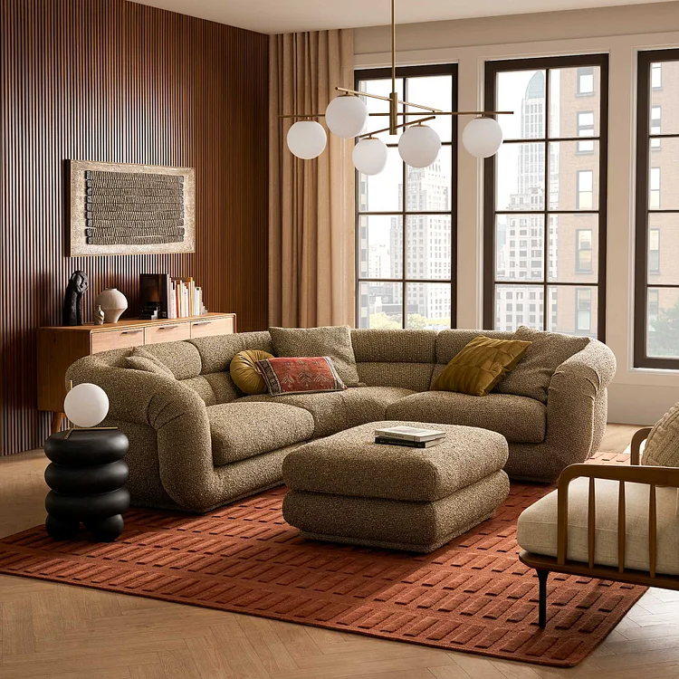 Solari Performance Fabric Sectional Sofa with Ottoman