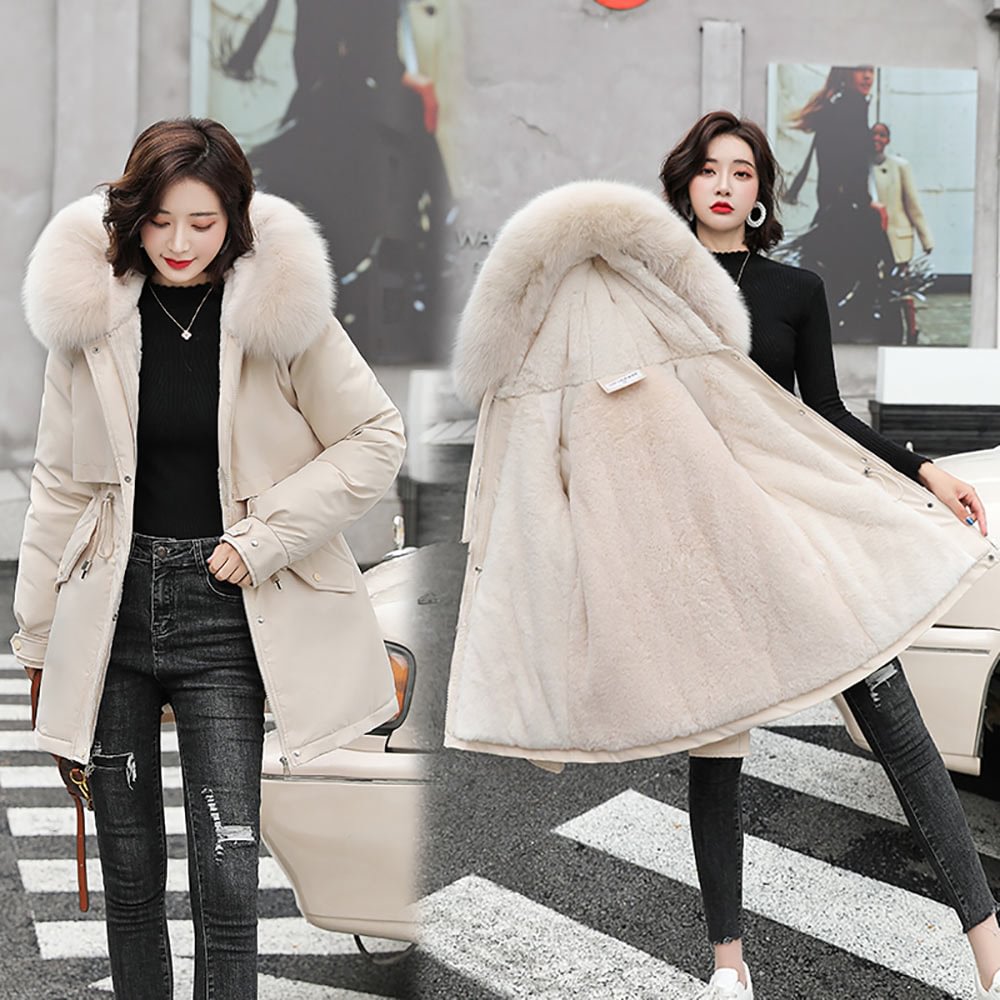 Vielleicht 2021 New Cotton Thicken Warm Autumn Winter Jacket Coat Women Casual Long Parka Winter Clothes Fur Lining Hooded Coats