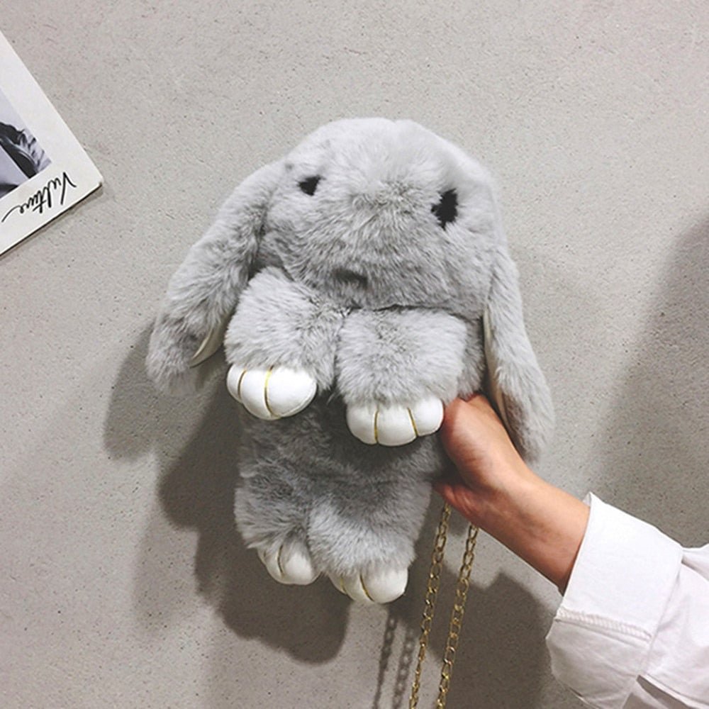 Cute Plush Bunny Rabbit Women Shoulder Bags Cartoon Lady Chains Crossbody Bag Luxury Faux Fur Messenger Bag Amimal Purses