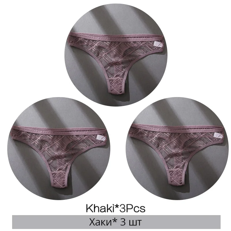 FINETOO Sexy Thongs Panties Women M-XL Transparent Lattice Underwear Ladies Lace G-string Underpants Female Thong Lingerie 2021