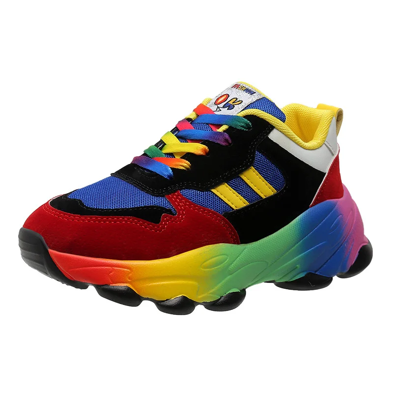 Yyvonne Casual Single Shoe Rainbow Sole Fashion Tie Flying Breathable Leisure Sports Single Shoes Women