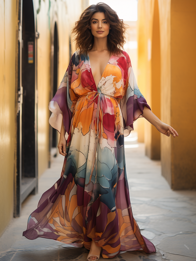 Linen Ethnic Kaftan Maxi Dress