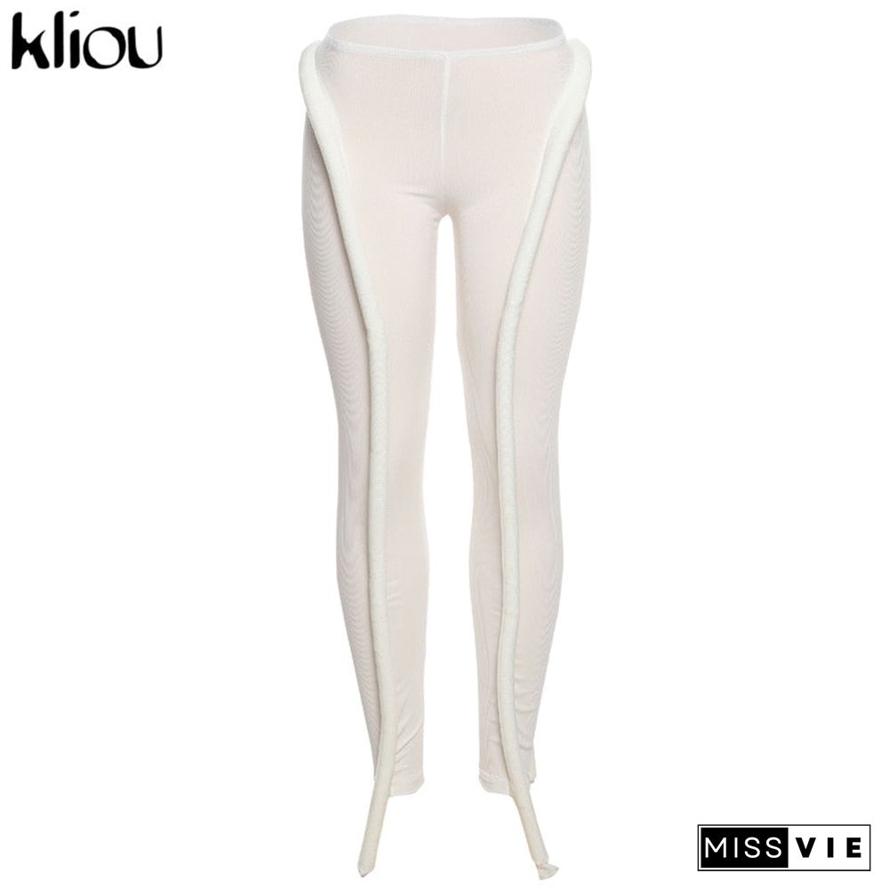 Kliou Solid Splicing Long Pants Women Summer Sexy Medium Waist Skinny Hipster Punk Street Midnight Style Streetwear Trousers