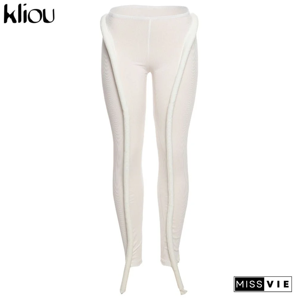 Kliou Solid Splicing Long Pants Women Summer Sexy Medium Waist Skinny Hipster Punk Street Midnight Style Streetwear Trousers