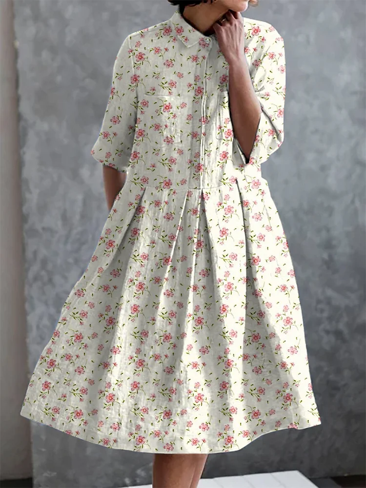 Vintage Floral Print Casual Elegant Pocket Half Sleeve Dress