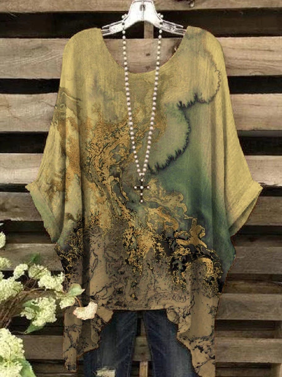 Women 3/4 Sleeve Scoop Neck Graphic Floral Printed Women Tops