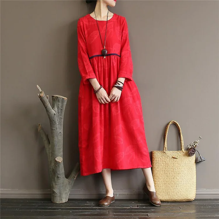 DIY jacquard linen high neck clothes For Women Work Outfits red Dress