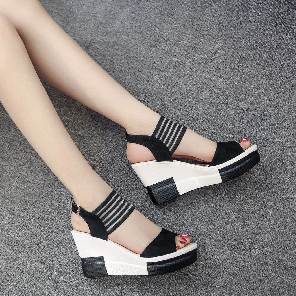 2020new Fashion Wedge Women Shoes Casual Belt Buckle High Heel Shoes Fish Mouth Sandals 2020 Luxury Sandal Women Buty Damskie