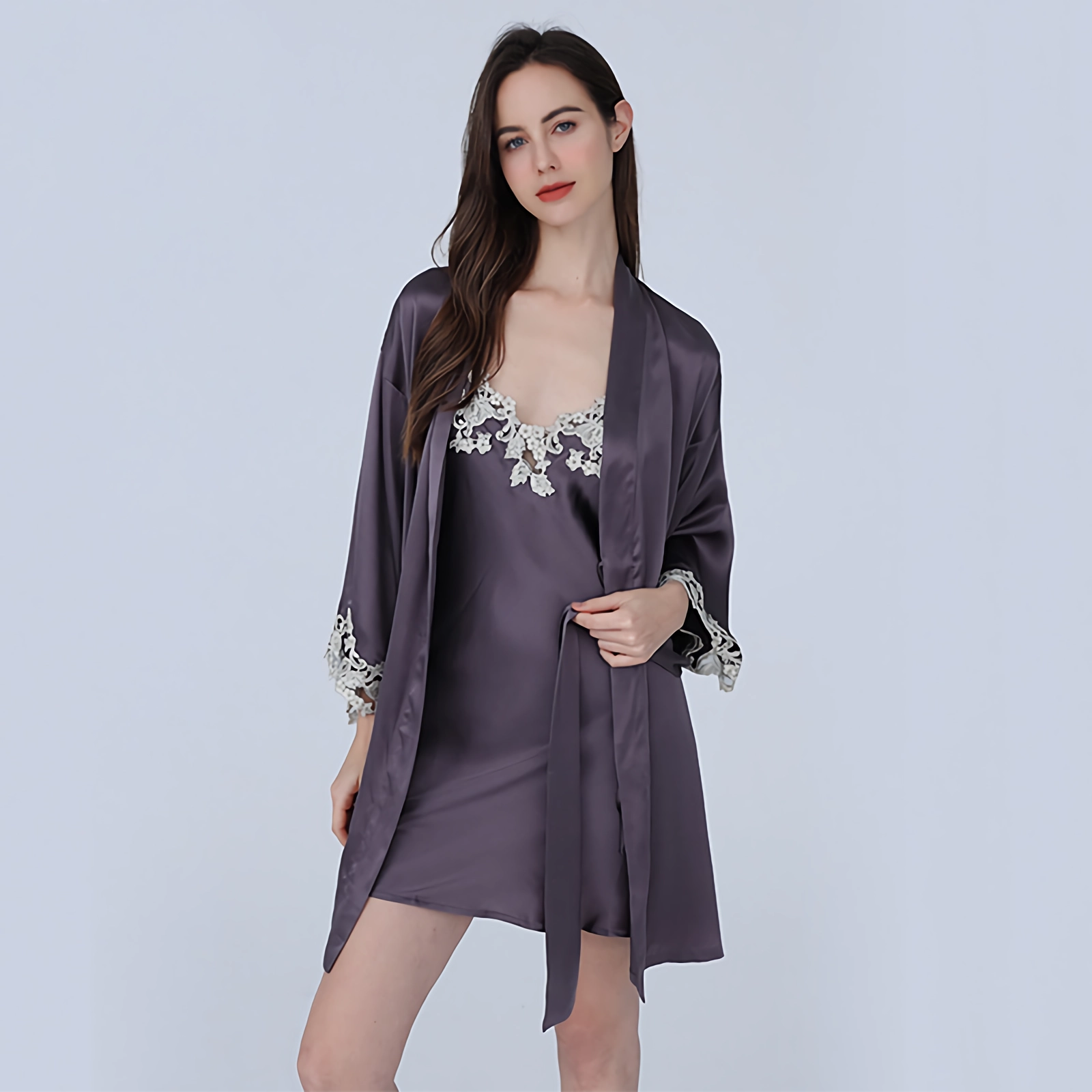 Flower Branch Pattern Silk Robe Set For Women REAL SILK LIFE