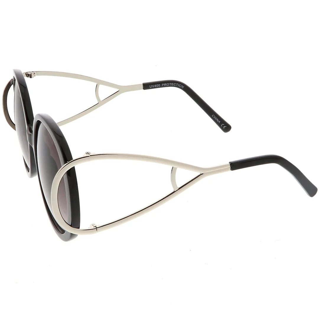 Women's Chunky Round glasses Open Metal Arms Neutral Colored Lens 55mm