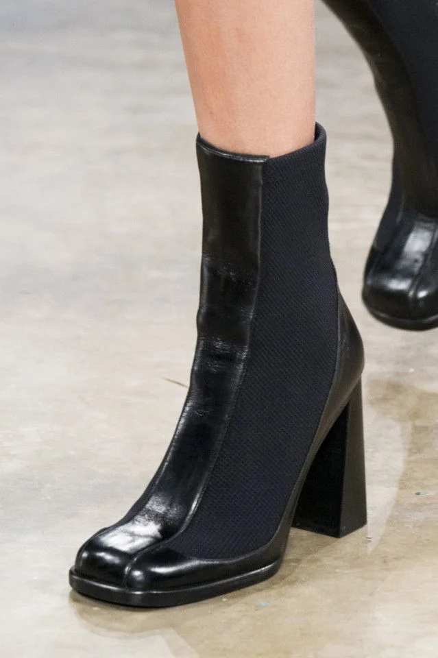 Black Vegan Leather Chunky Heel Ankle Boots - Square Toe Mesh Design Vdcoo