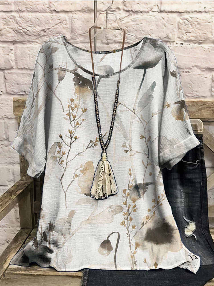Women Long Sleeve V-neck Graphic Floral Printed Top