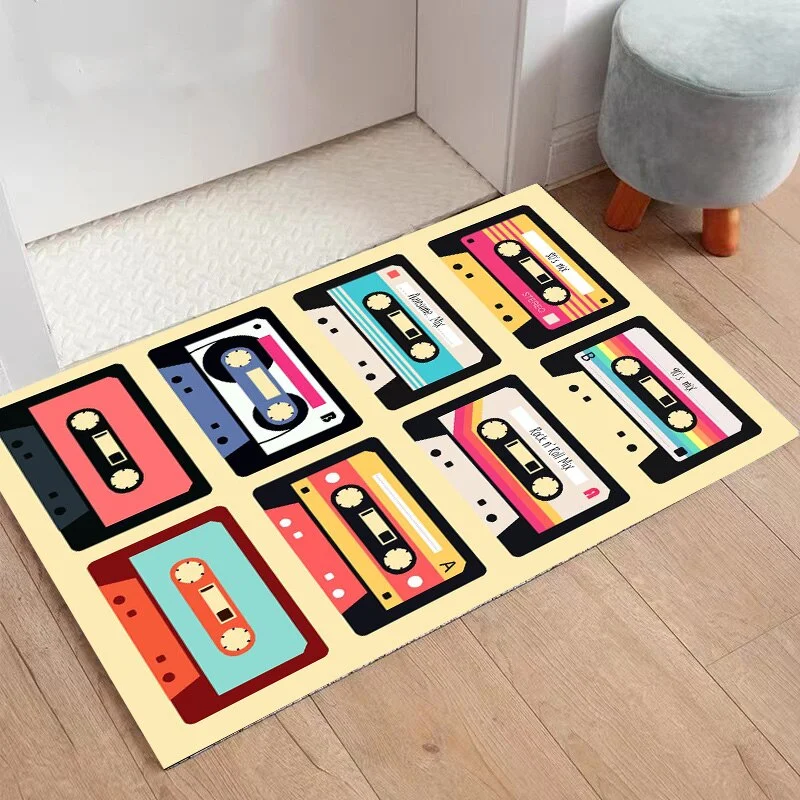 Athvotar Welcome Doormat Retro Cassette Music Tape Floor Carpet Outdoor Entrance Rug Living Room Kitchen Non-Slip Bathroom Kids Mat