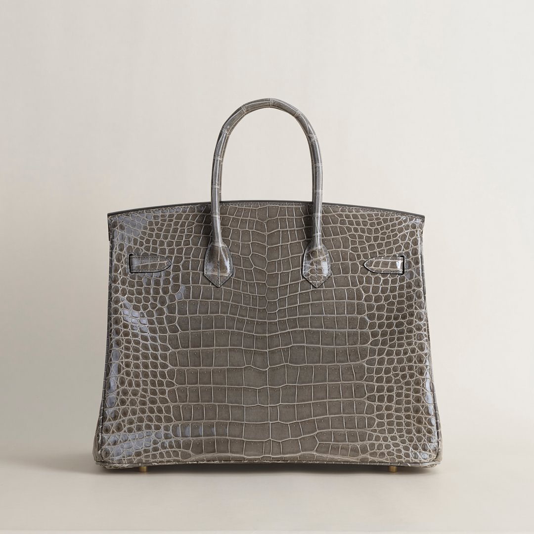 Birkin 35cm Shiny Porosus Crocodile 81 Gris tourterelle GHW