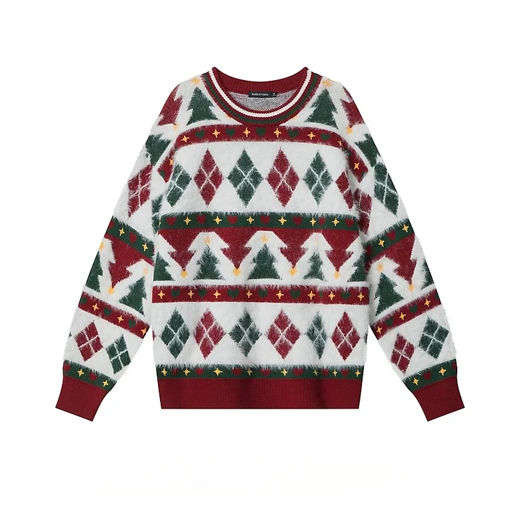 Demandernyc Autumn Winter Retro O-neck Christmas Theme Design Sweaters Men and Women Lazy Style Loose Casual Couple Pullovers Knitted Tops