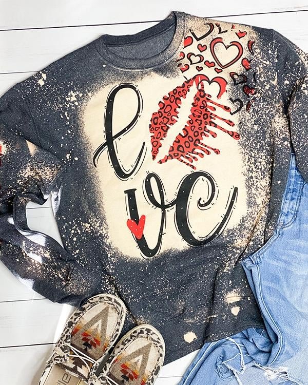 LOVE Valentines Day Bleached Sweatshirt