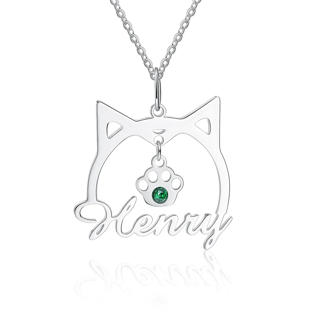 Personalized Cat Name Necklace with Birthstone Gifts