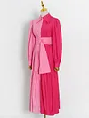 Fashion Contrast Color Long Sleeve Button Belted Long Sleeve Midi Dress