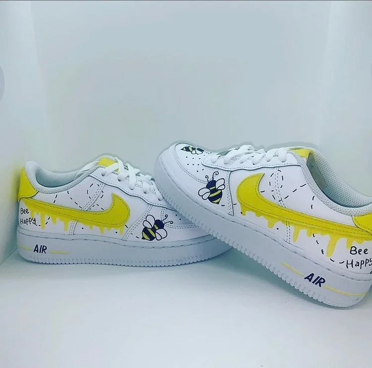 Custom Hand-Painted Sneakers- "bee happy"