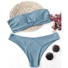 ZAFUL 2018 Women Bandeau Padded Bikini Set Sexy Low Waist Solid Color Strapless Swimsuit Swim Bathing Suit Brazilian Swimwear