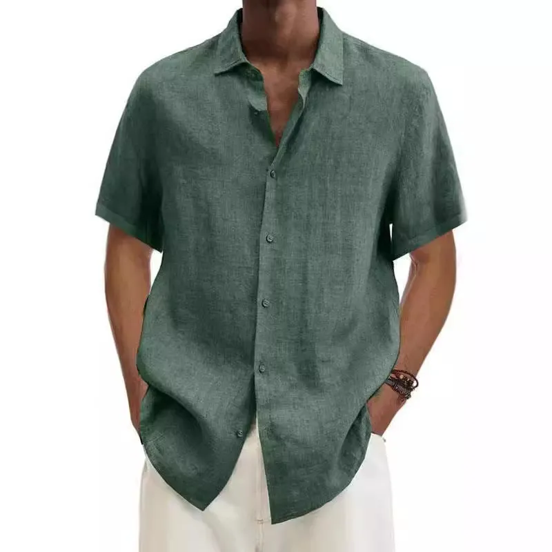 Uveng Uveng Explosion Summer V-Neck Button Cotton Cotton Pure Cotton Shirt Shirt Man Shirt Man