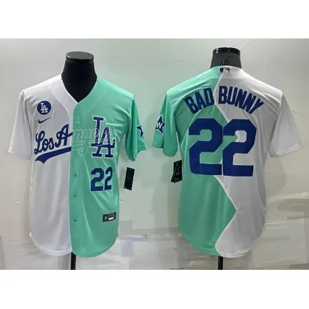 Men's Los Angeles Dodgers #22 Bad Bunny 2022 All-Star White/Green Cool Base Stitched Baseball Jersey RL5F