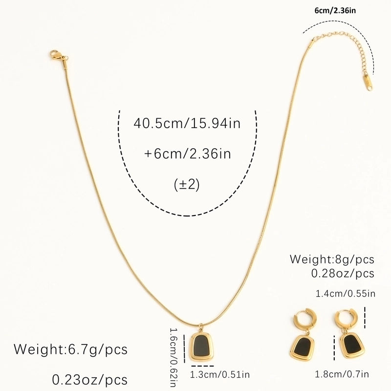 304 Stainless Steel 18K Gold Plated Elegant Lady Classic Style Plating Inlay Geometric Square Opal Shell Earrings Necklace Jewelry Set