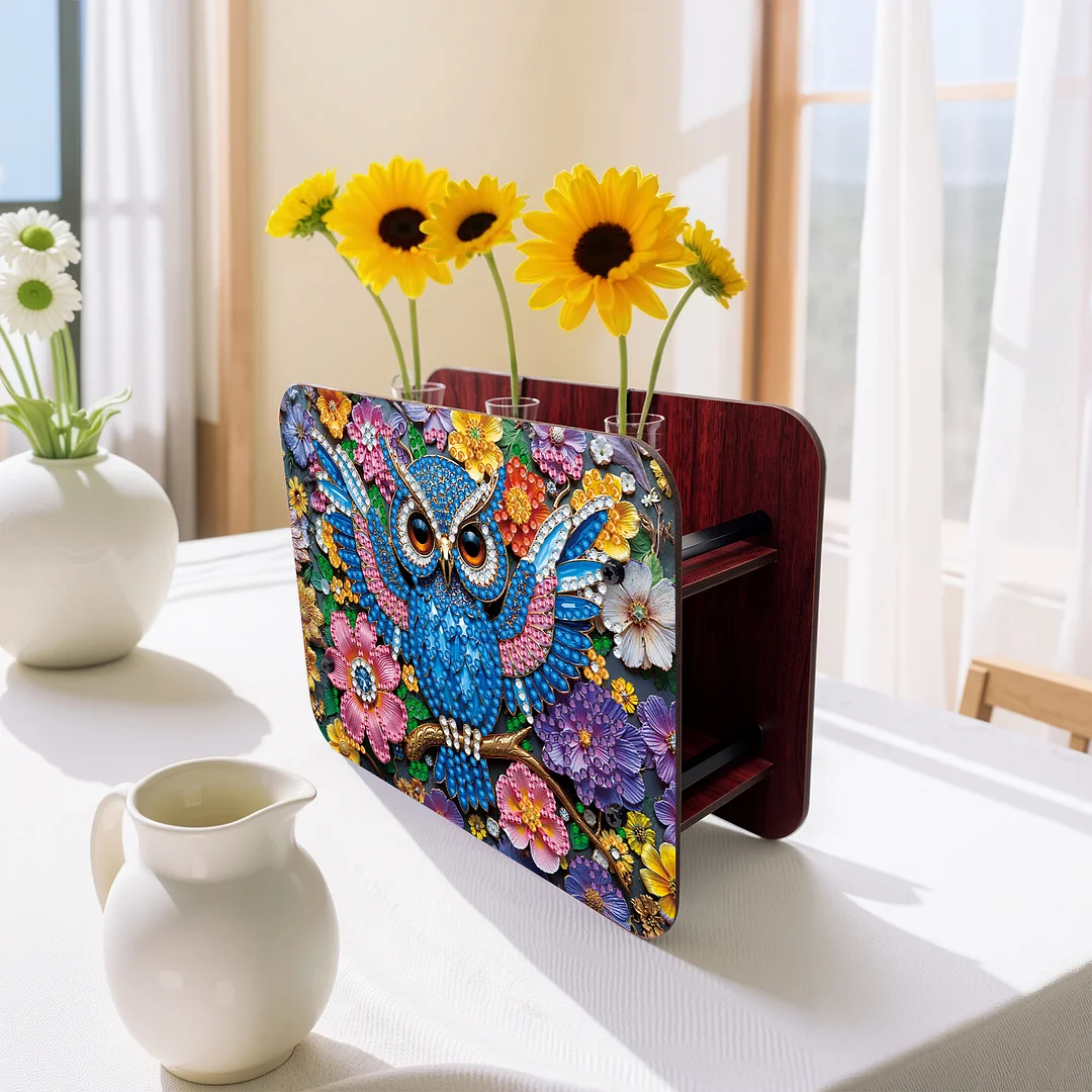Gem Owl DIY Diamond Painting Wooden Tube Vase for Adults Gift Idea Home Decor