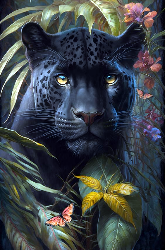  Black Panther 40*60CM (Canvas)AB Round Drill Diamond Painting gbfke