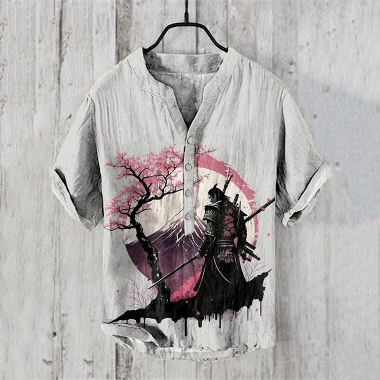 Comstylish Japanese Art Warrior Linen Blend Shirt