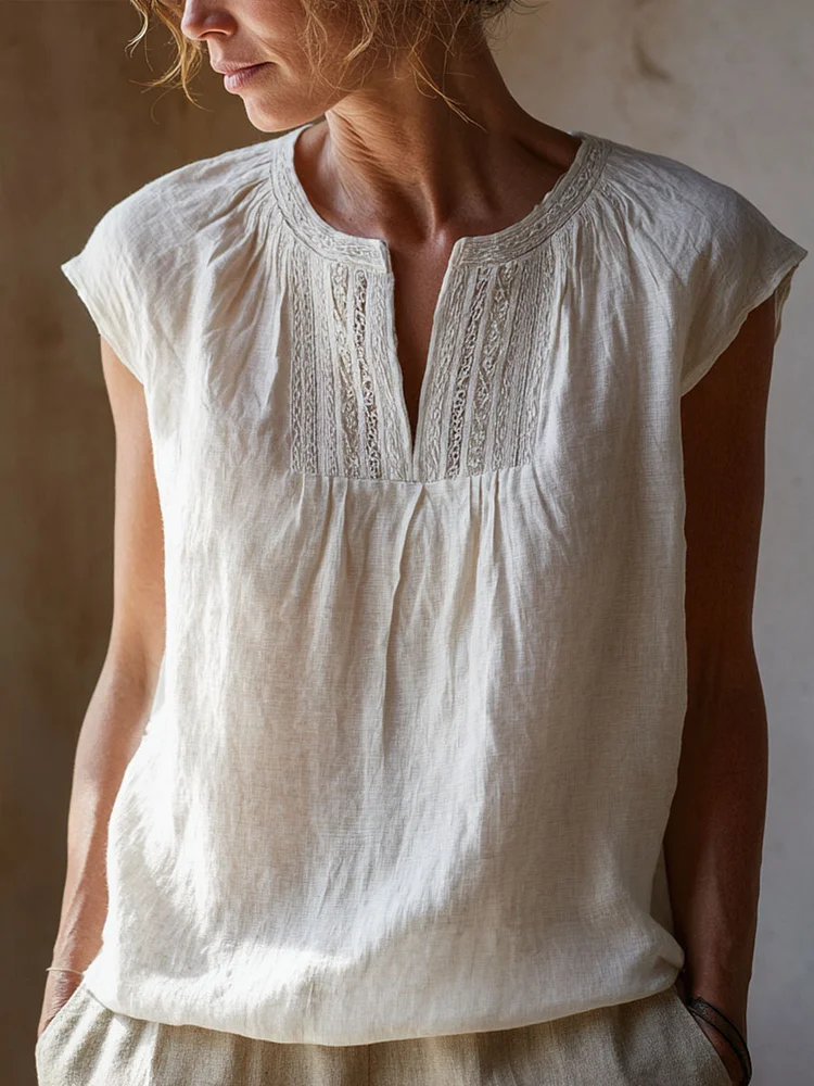 Women's Lace Patchwork Linen Shirt