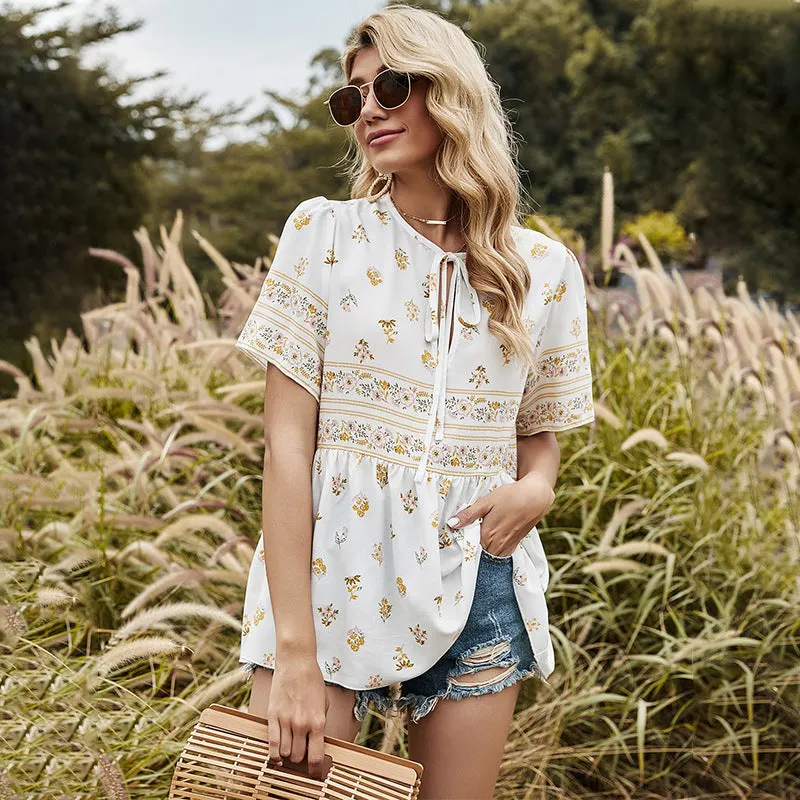 Soft Floral Print Gathered Blouse