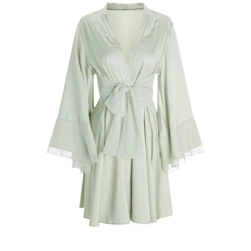 Sdrawing Sdrawing Lace Mesh Mesh Red Ice Bathrobe Home Dress Nightgover 2025 New Female Sexy Robe