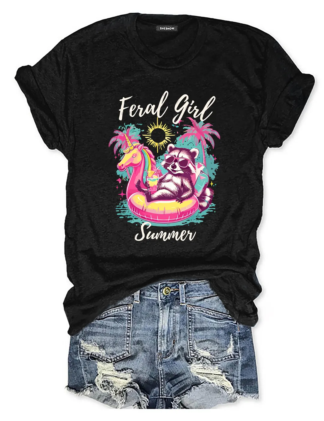 Feral Girl Summer Raccoon T-shirt