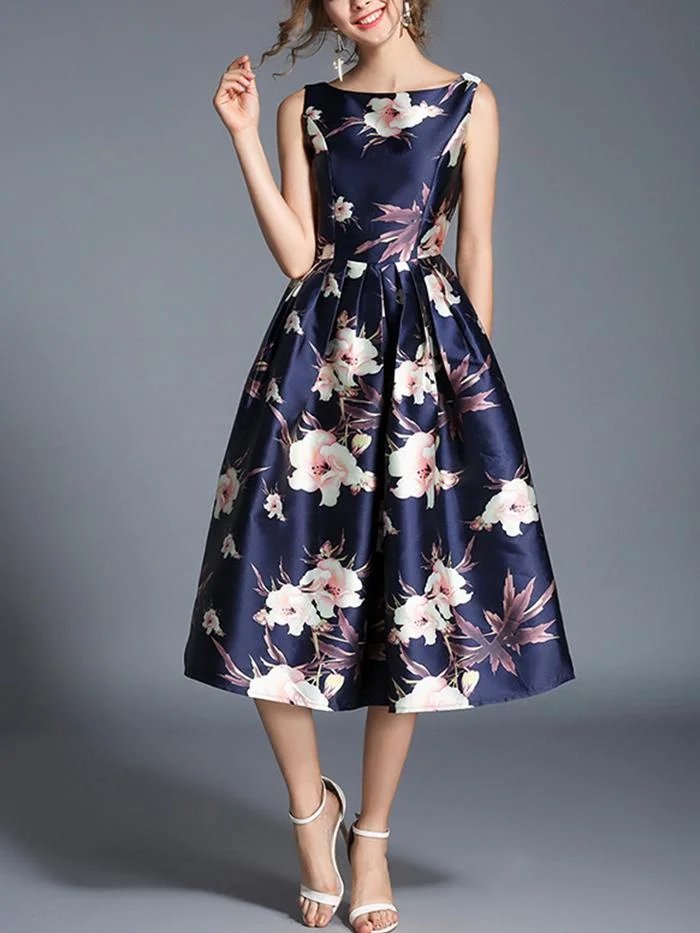 Women's new sleeveless vest printed mid-length dress